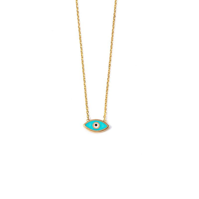 Del Corso Evil Eye Necklace – 14K Yellow Gold with Turquoise Enamel – Lightweight 0.9 g – Perfect for Women – Hypoallergenic & Durable – Elegant Protective Jewelry with Cultural Significance for Daily Wear and Special Occasions - Necklace - British D'sire Main image