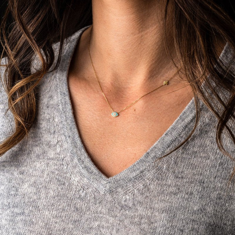 Del Corso Evil Eye Necklace with Cross – 14K Yellow Gold with Enamel – Perfect for Women – Hypoallergenic & Durable – Spiritual Protective Jewelry for Daily Elegance and Special Occasions - Necklace - British D'sire