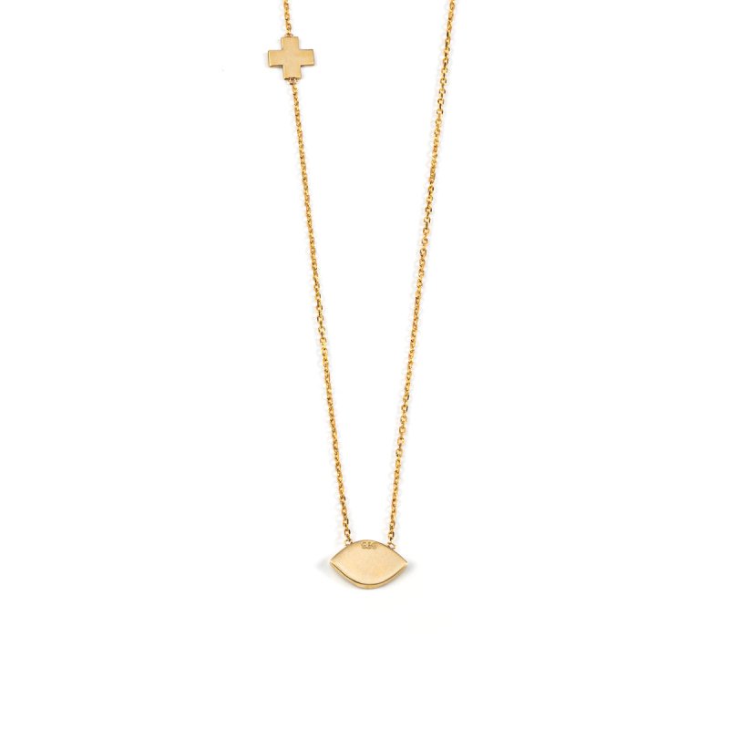 Del Corso Evil Eye Necklace with Cross – 14K Yellow Gold with Enamel – Perfect for Women – Hypoallergenic & Durable – Spiritual Protective Jewelry for Daily Elegance and Special Occasions - Necklace - British D'sire