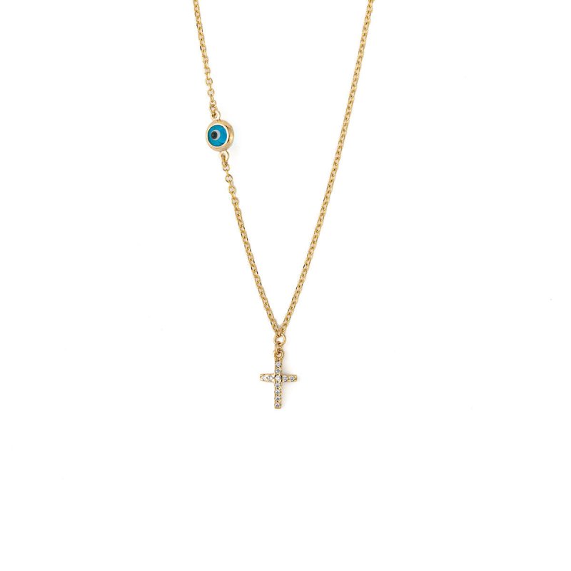 Del Corso Evil Eye Necklace with Zircon Cross – 9K Gold – Lightweight – Perfect for Women – Hypoallergenic & Durable – Stylish Protective Jewelry with Spiritual and Cultural Significance for Daily Wear and Special Occasions - Necklaces & Pendants - British D'sire Main image