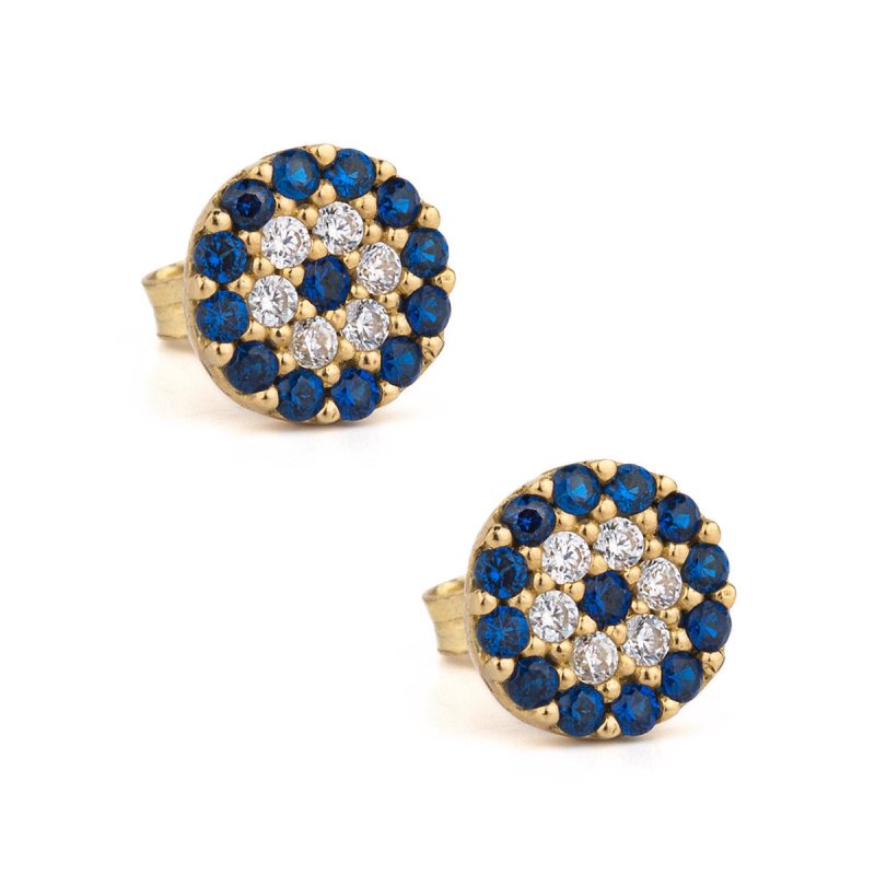 Del Corso Evil Eye Round Stud Earrings – 9K Solid Gold, 0.8cm Lightweight Zircon Studs for Women – Handmade Greek Jewelry for Spiritual Protection and Everyday Elegance - Earrings - British D'sire Main image