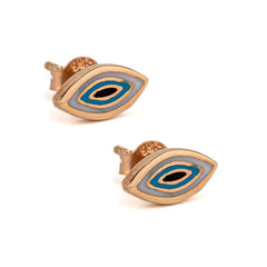 Del Corso Evil Eye Stud Earrings – 14K Solid Gold, 0.8cm, Lightweight 1.3g Studs for Women – Handmade Protective Jewelry with Zircon for Spiritual Defense and Daily Elegance - Earrings - British D'sire