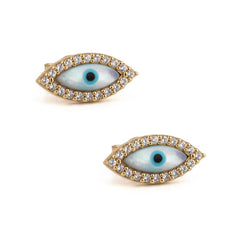 Del Corso Evil Eye Stud Earrings – 9K Solid Gold, 1cm Lightweight 1.5g Studs for Women – Handmade Greek Jewelry with Spiritual Symbolism for Daily Protection and Elegant Minimalist Style - Stud Earrings - British D'sire