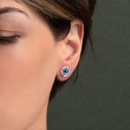 Del Corso Meander Evil Eye Stud Earrings – 925 Sterling Silver, 0.8 cm, Lightweight 1.5g Greek Protection Jewelry for Women, Handmade Minimalist Blue Eye Studs to Ward Off Negativity - Earrings - British D'sire