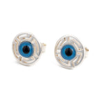 Del Corso Meander Evil Eye Stud Earrings – 925 Sterling Silver, 0.8 cm, Lightweight 1.5g Greek Protection Jewelry for Women, Handmade Minimalist Blue Eye Studs to Ward Off Negativity - Earrings - British D'sire