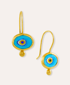 Del Corso Ottoman Hands Alara Blue Evil Eye Drop Earrings – 21ct Gold - Plated Recycled Brass, Handcrafted Jewelry for Women, Protective Symbol with Vibrant Blue Evil Eye & Elegant Design - Earrings - British D'sire