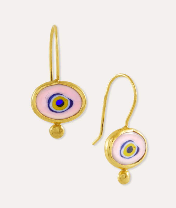 Del Corso Ottoman Hands Alara Pink Evil Eye Drop Earrings – 21ct Gold - Plated Recycled Brass, Handcrafted Jewelry for Women, Protective Symbol with Vibrant Pink Evil Eye & Elegant Design - Earrings - British D'sire Main image