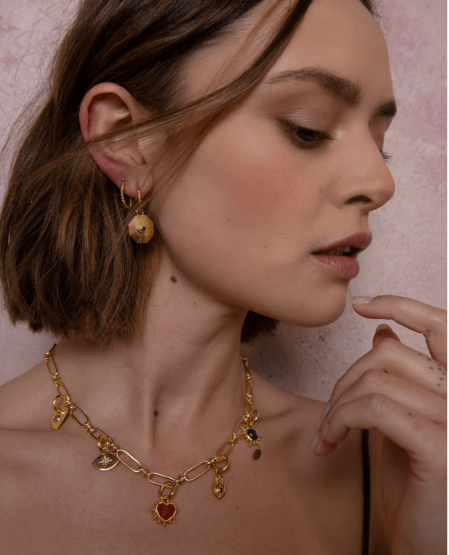 Del Corso Ottoman Hands Art Deco Evil Eye Charm Hoop Earrings – 18ct Gold - Plated Recycled Brass, Handcrafted Jewelry for Women, Protective Symbol with Rich Blue Lapis Stones - Earrings - British D'sire