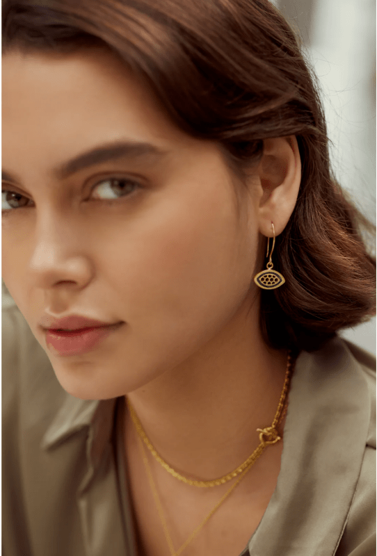 Del Corso Ottoman Hands Lamia Evil Eye Drop Earrings – 18ct Gold - Plated Recycled Brass, Handcrafted Jewelry for Women, Protective Symbol with Elegant Evil Eye Design - Earrings - British D'sire