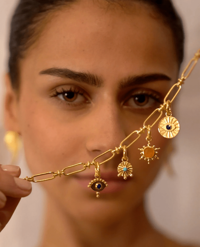 Del Corso Ottoman Hands Lapis Evil Eye Charm – 18ct Gold-Plated Recycled Brass, Handcrafted Jewelry for Women, Protective Symbol with Vibrant Blue Lapis Stone Secondary image