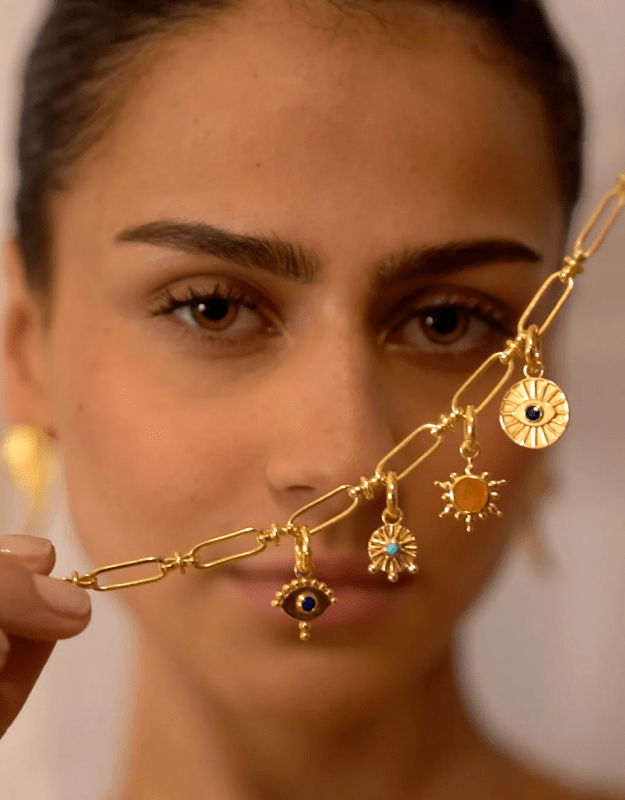 Del Corso Ottoman Hands Lapis Sunray Evil Eye Charm – 18ct Gold-Plated Recycled Brass, Handcrafted Jewelry for Women, Protective Symbol with Rich Blue Lapis Stone Secondary image