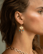 Del Corso Ottoman Hands Zahra Turquoise Evil Eye Drop Earrings – 21ct Gold - Plated Recycled Brass, Lightweight & Elegant Jewelry for Women, Protective Symbol with Vibrant Turquoise Beads - Earrings - British D'sire