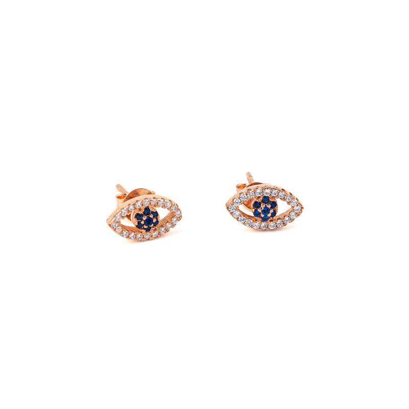 Del Corso Silver Rose Gold Plated Stud Eye Earrings - Elegant Design with Zircon Gemstone - Lightweight - Perfect for Women - Hypoallergenic & Comfortable Jewelry - Ideal for Daily Wear or Gifting - Earrings - British D'sire Main image