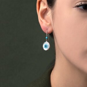 Del Corso Sterling Silver Hook Earrings with Mother of Pearl Evil Eye – Lightweight 20mm Dangle Earrings for Women – Protective Handmade Jewelry with Hypoallergenic 925 Silver for Everyday Spiritual Stylengs with Mother of Pearl Evil Eye Secondary image