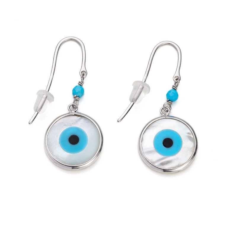 Del Corso Sterling Silver Hook Earrings with Mother of Pearl Evil Eye – Lightweight 20mm Dangle Earrings for Women – Protective Handmade Jewelry with Hypoallergenic 925 Silver for Everyday Spiritual Stylengs with Mother of Pearl Evil Eye - Earrings - British D'sire Main image