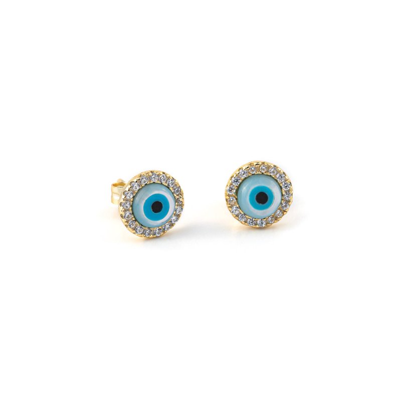 Del Corso Stud Eye Earrings with Zircon – Sterling Silver Gold Plated - Lightweight - Perfect for Women - Hypoallergenic & Durable - Stylish and Versatile Jewelry for Daily Wear or Special Occasions - Earrings - British D'sire Main image