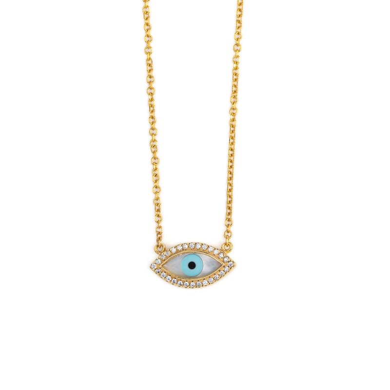 Del Corso Zircon Evil Eye Necklace – 9K Gold – Lightweight 1.4 g – Perfect for Women – Hypoallergenic & Durable – Elegant Protective Charm for Daily Wear and Special Occasions - Necklace - British D'sire