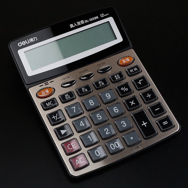 Deli 1559N Live Voice Calculator Multifunctional Office Finance 12 - bit Calculator - British D'sire Main image