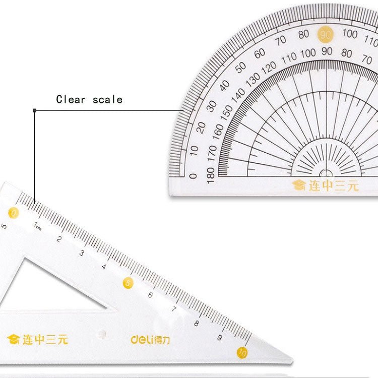 Deli 4 in 1 Student Exam Ruler Four - piece Set Containing Ruler Triangle Protractor - British D'sire