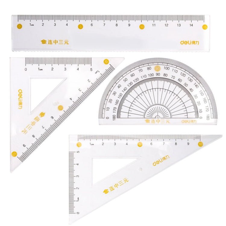 Deli 4 in 1 Student Exam Ruler Four - piece Set Containing Ruler Triangle Protractor - British D'sire