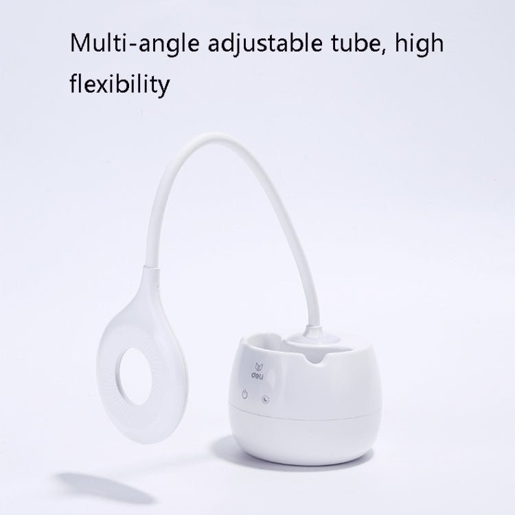 Deli 4326 Three - gear Adjustable Ring USB Charging Desk Lamp with Pen Holder - British D'sire