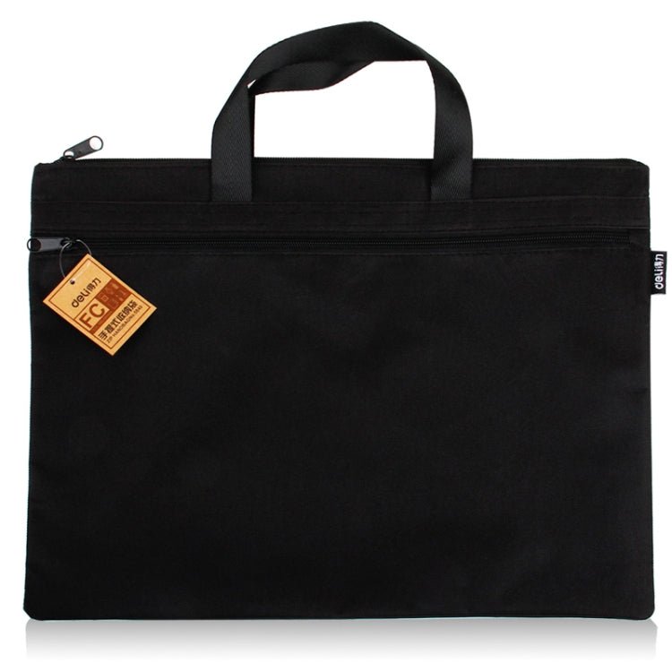 Deli 5840 Portable Canvas Zipper File Bag Double Simple Storage Bag(Black) - British D'sire