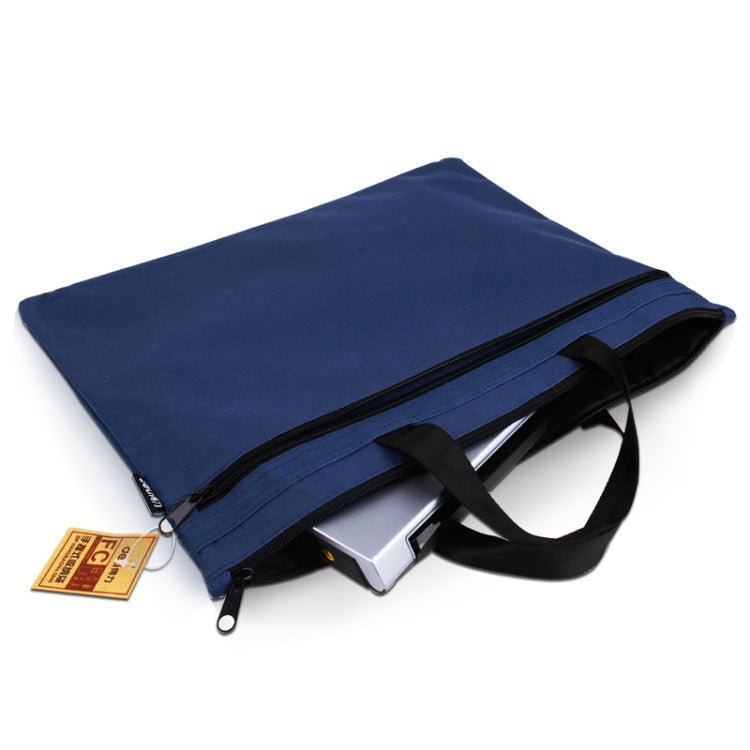 Deli 5840 Portable Canvas Zipper File Bag Double Simple Storage Bag(Dark Blue) - British D'sire