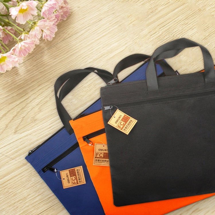 Deli 5840 Portable Canvas Zipper File Bag Double Simple Storage Bag(Dark Blue) - British D'sire