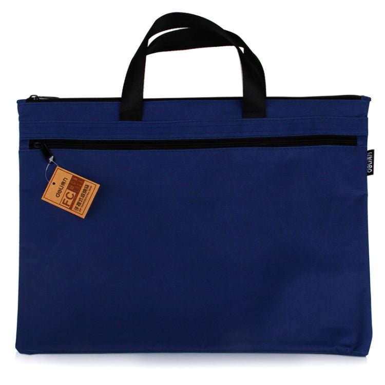 Deli 5840 Portable Canvas Zipper File Bag Double Simple Storage Bag(Dark Blue) - British D'sire
