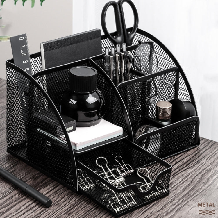 Deli 9200 Full Metal Hollow Pen Holder Office Supplies Storage Box(Black) - British D'sire