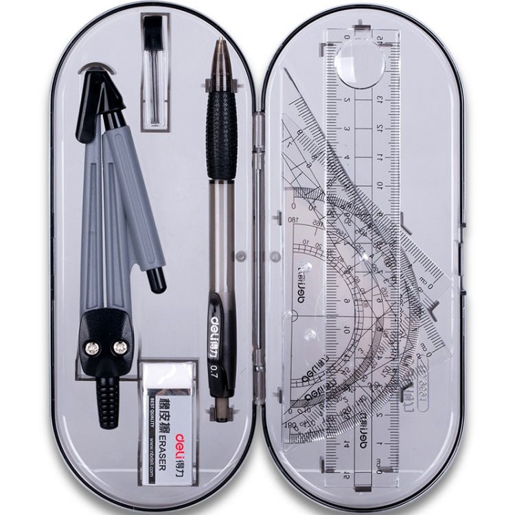 Deli 9591 Student Drawing Set 8 Piece Set Compass Ruler Set Student Stationery(Black) - British D'sire Main image
