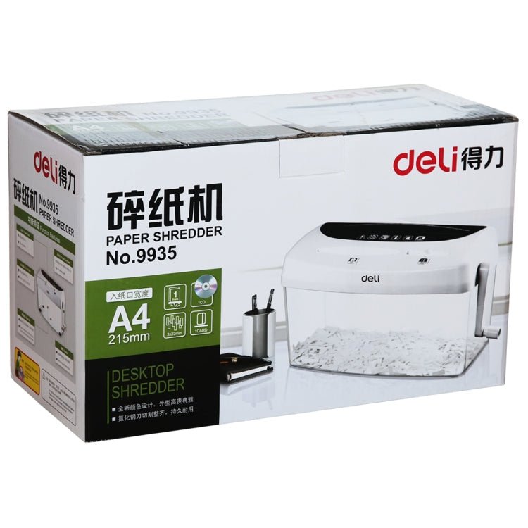 Deli Office Series Hand - cranked A4 / CD / Card Desktop Paper Shredder, Waste - bin Volume: 4L (No. 9935)(White) - British D'sire