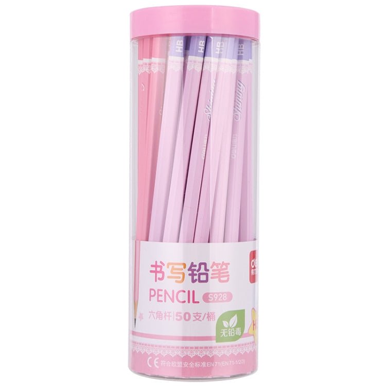 Deli S928 50 PCS/Barrel HB Pencil Students Round Writing Pencil(Red) - British D'sire Main image