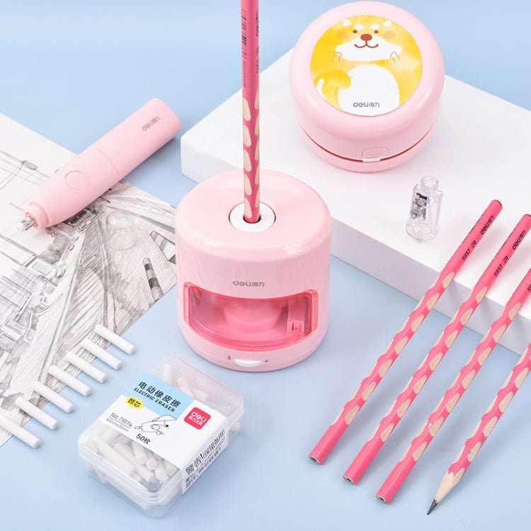 Deli Student Electric Stationery Set Desktop Cleaner/Electric Eraser/Electric Pencil Sharpener(Pink) - pencil Sharpener - British D'sire Main image
