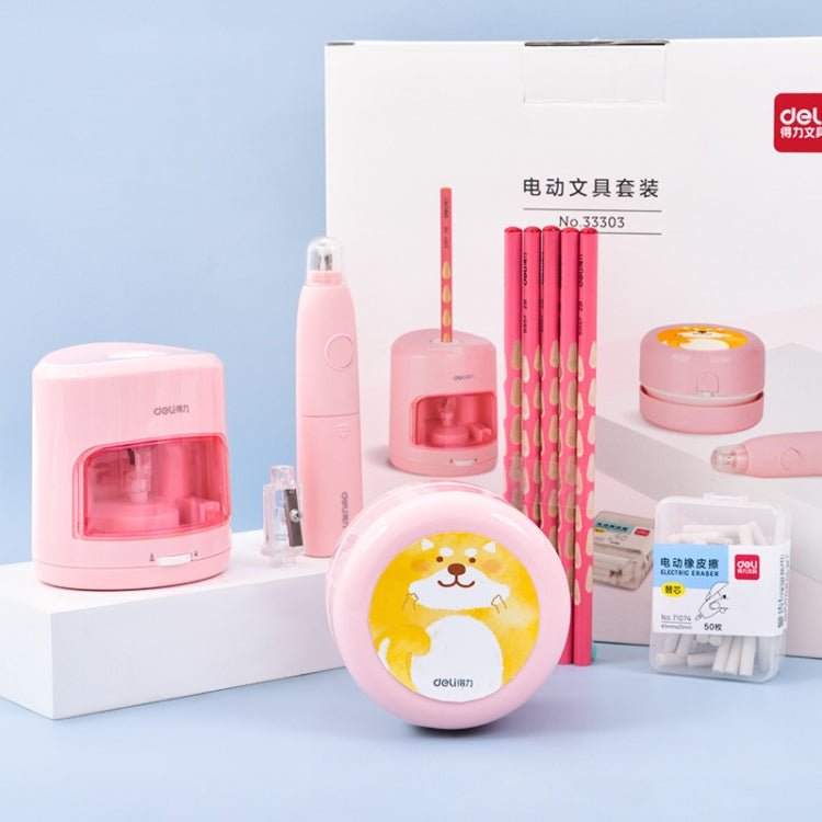 Deli Student Electric Stationery Set Desktop Cleaner/Electric Eraser/Electric Pencil Sharpener(Pink) Secondary image