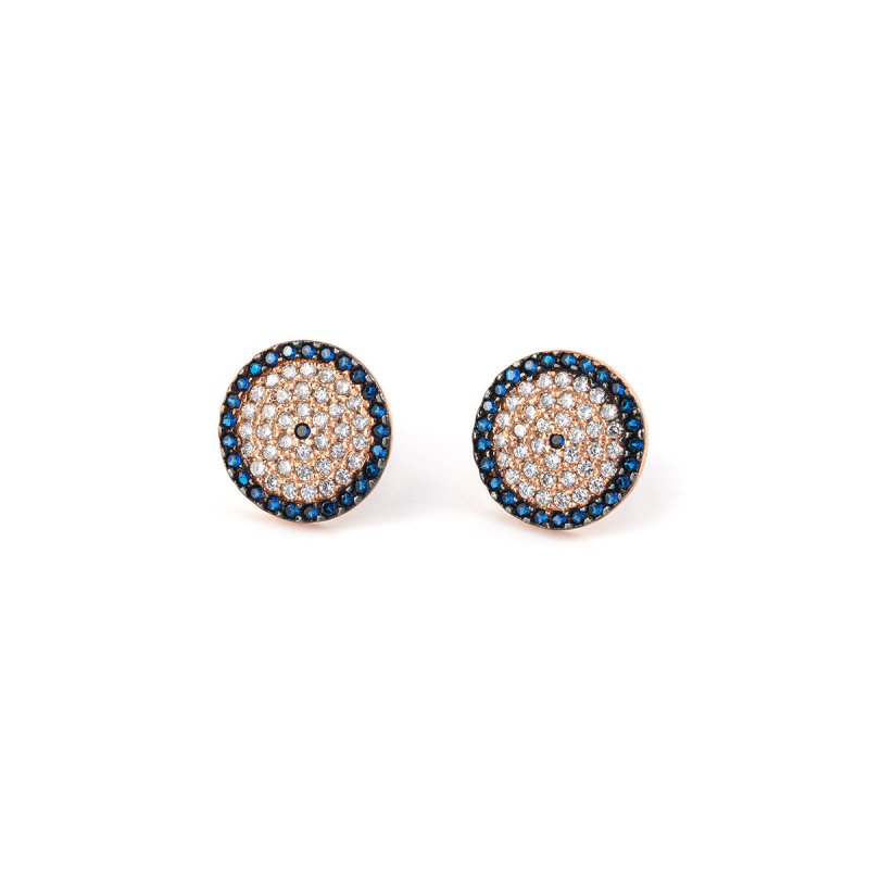 Delicate Silver Rose Gold Plated Stud Eye Zircon Earrings by Del Corso - Crafted with 925 Sterling Silver and zircon stones, lightweight at 1.0 g, elegant design for women, offering style, hypoallergenic comfort, and protective symbolism - Stud Earrings - British D'sire Main image