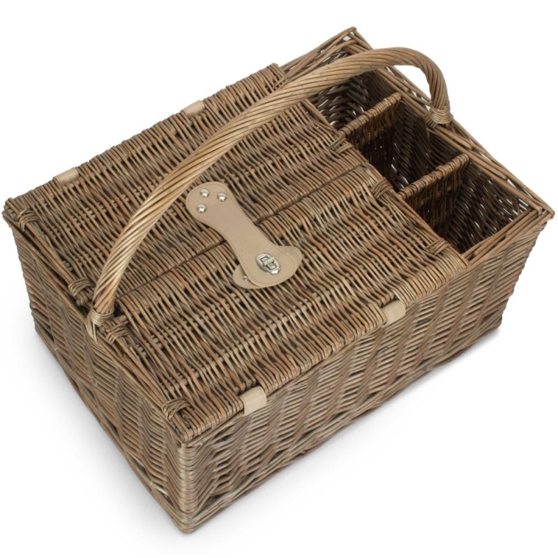 Deluxe Retro Double Lidded Wicker Fitted Picnic Basket - Fitted Picnic Baskets - British D'sire