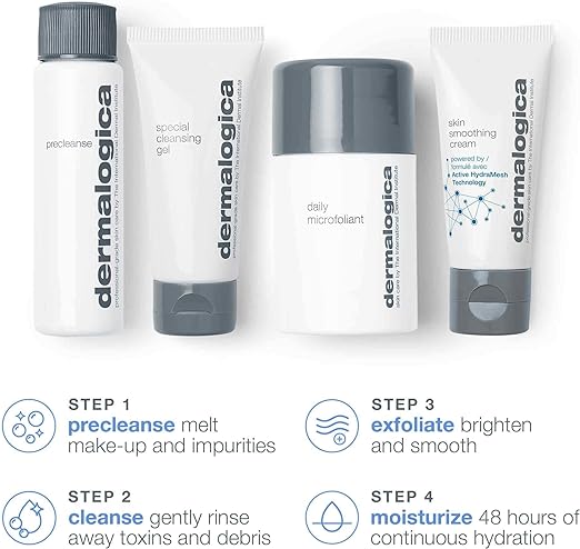 Dermalogica Discover Healthy Skin Kit, Polishes, Cleanses, Moisturisers, Precleanse 29ml, Special Cleansing Gel 14ml, Daily Microfoliant 13ml, Skin Smoothing Cream 14ml , for All Skin Types - British D'sire