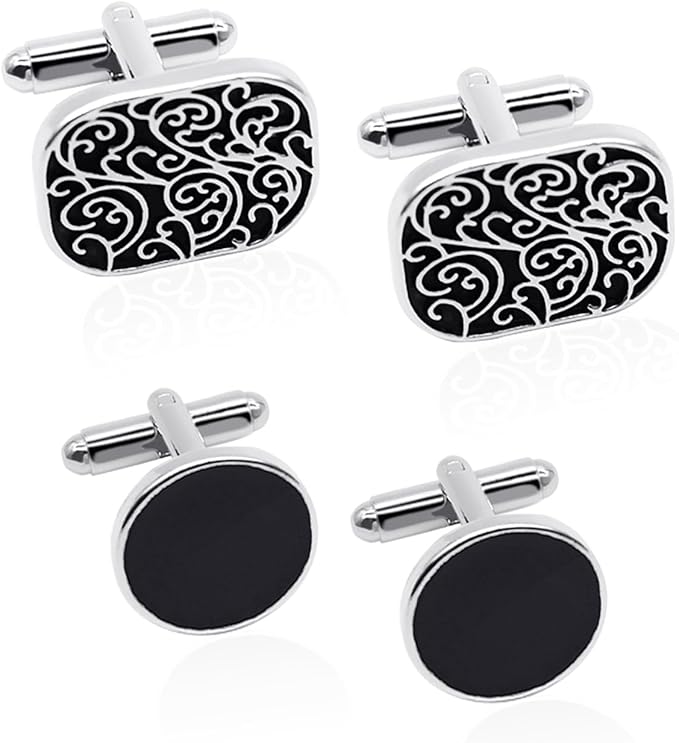 Desenda 4pcs Cufflinks for Men Classic Tone Cufflinks for Wedding, Birthday, Banquet, Business Meeting (Round and Square) - Men's Cuff Links and Tie Clips - British D'sire Main image