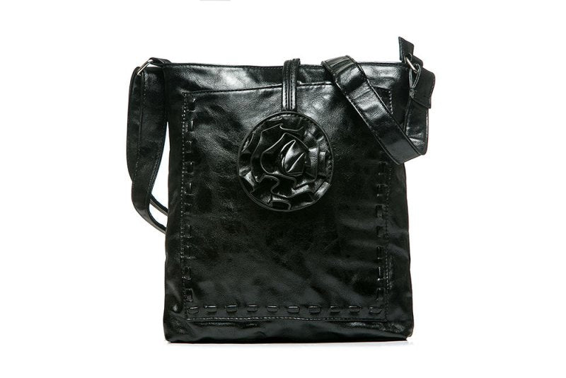 Designer Cross Body Bag With Flower Button and Zip Top - British D'sire