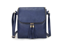 Designer Cross Body Bag With Tassels - Navy - British D'sire