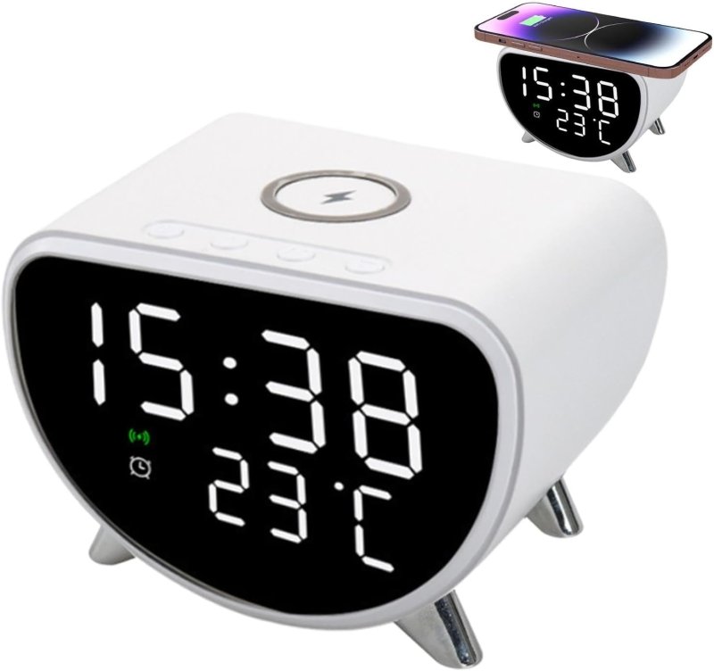 Desk Clock with Wireless Charging - Desk LED Alarm Clock with Temperature Meter | 15W Fast Wireless Charger Station, Sleep Timer for Bedroom, Desk - Home Decor - British D'sire Main image