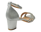 Diamante Ankle Strap Glitter Block Heel Shoes - Heels - British D'sire