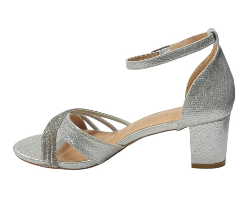 Diamante Ankle Strap Glitter Block Heel Shoes - Heels - British D'sire