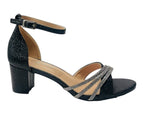 Diamante Ankle Strap Glitter Block Heel Shoes - Heels - British D'sire