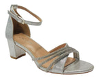 Diamante Ankle Strap Glitter Block Heel Shoes - Heels - British D'sire