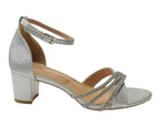 Diamante Ankle Strap Glitter Block Heel Shoes - Heels - British D'sire