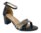 Diamante Ankle Strap Glitter Block Heel Shoes - Heels - British D'sire