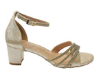 Diamante Ankle Strap Glitter Block Heel Shoes - Heels - British D'sire