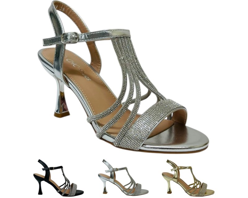 Diamante Ankle Strap Spool Heel Sandals - Heels - British D'sire Main image